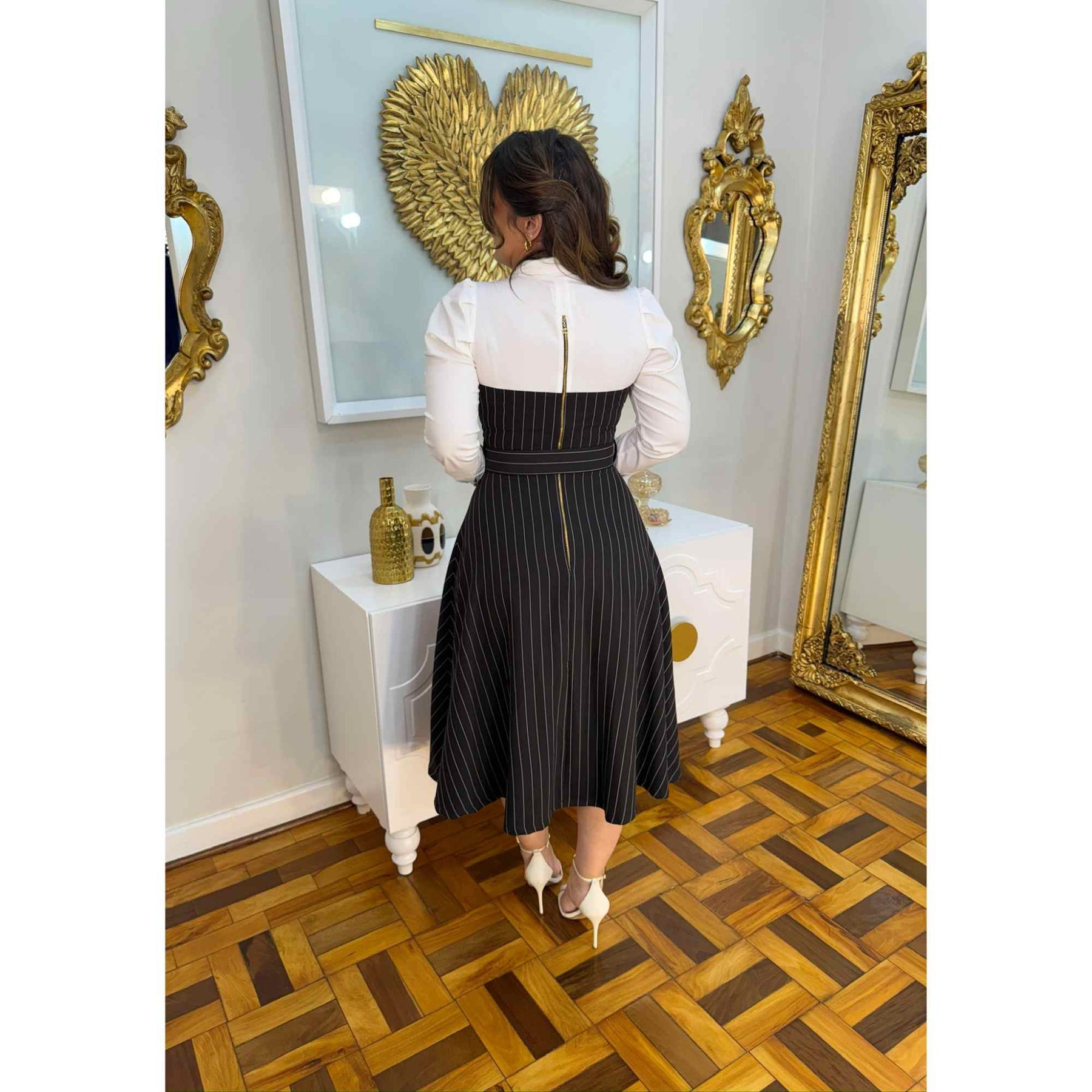Vestido Francine | Alfaiataria Risca de Giz Midi Preto