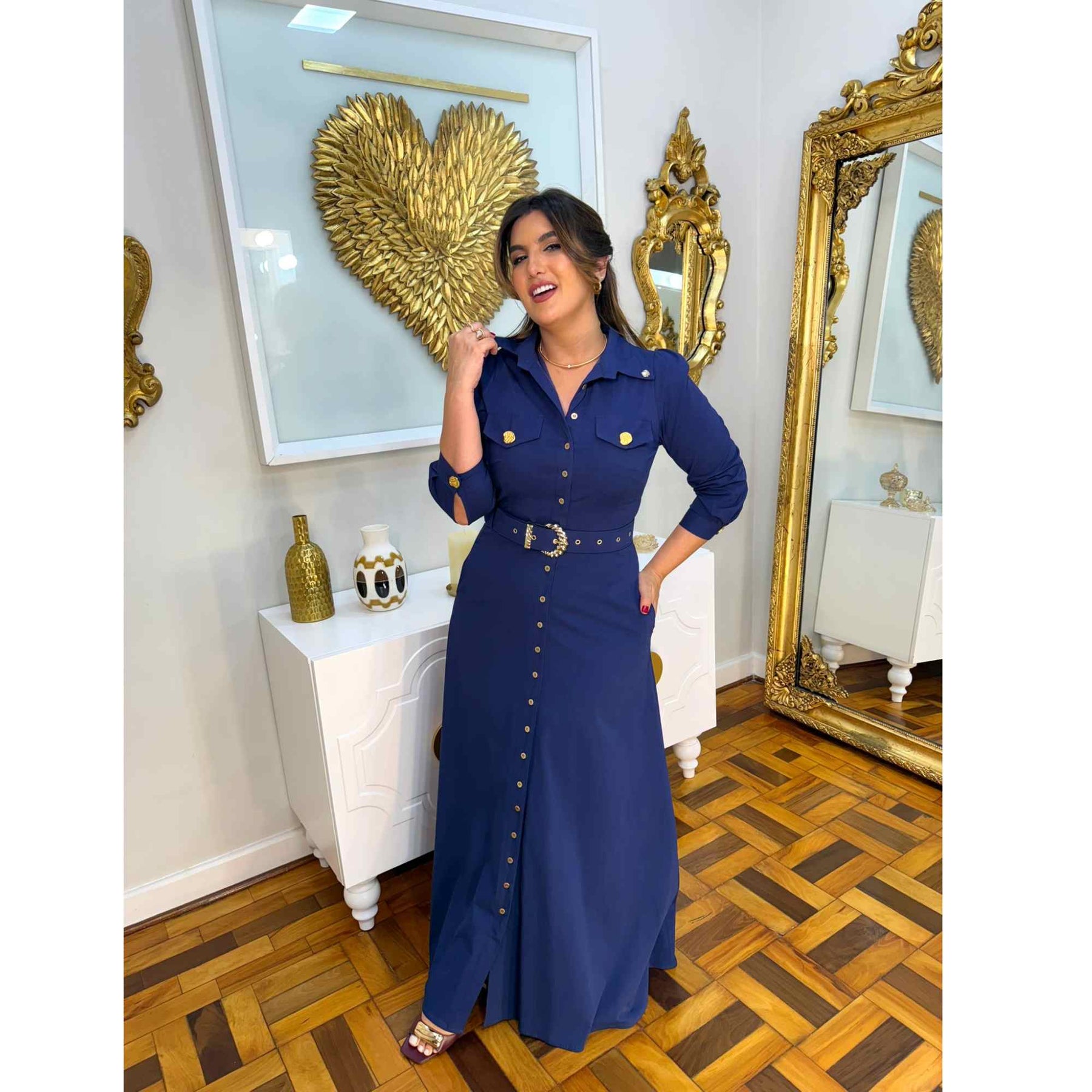 Vestido Helena | Chemise Fibra natural Azul marinho