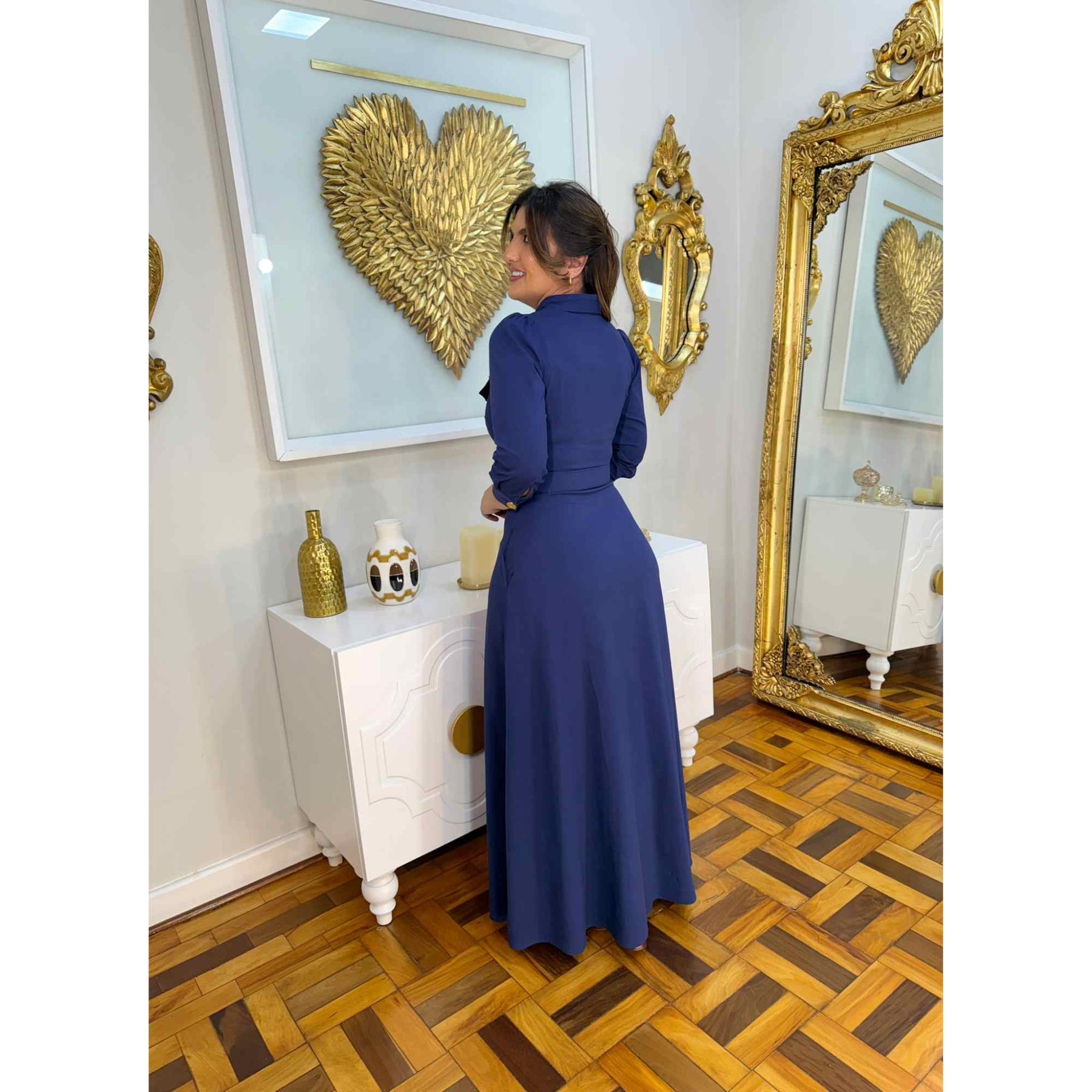 Vestido Helena | Chemise Fibra natural Azul marinho