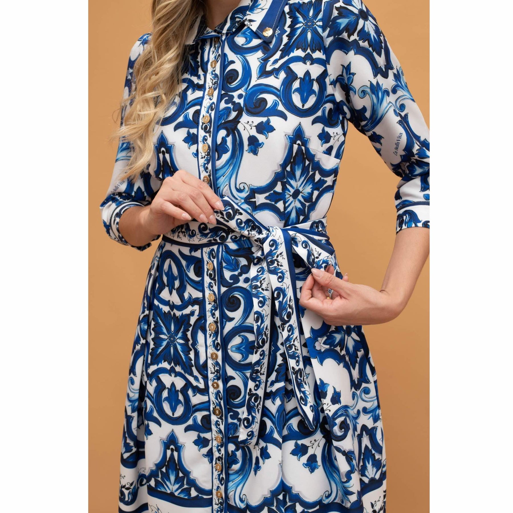 Vestido Sicília | crepe prime midi azul