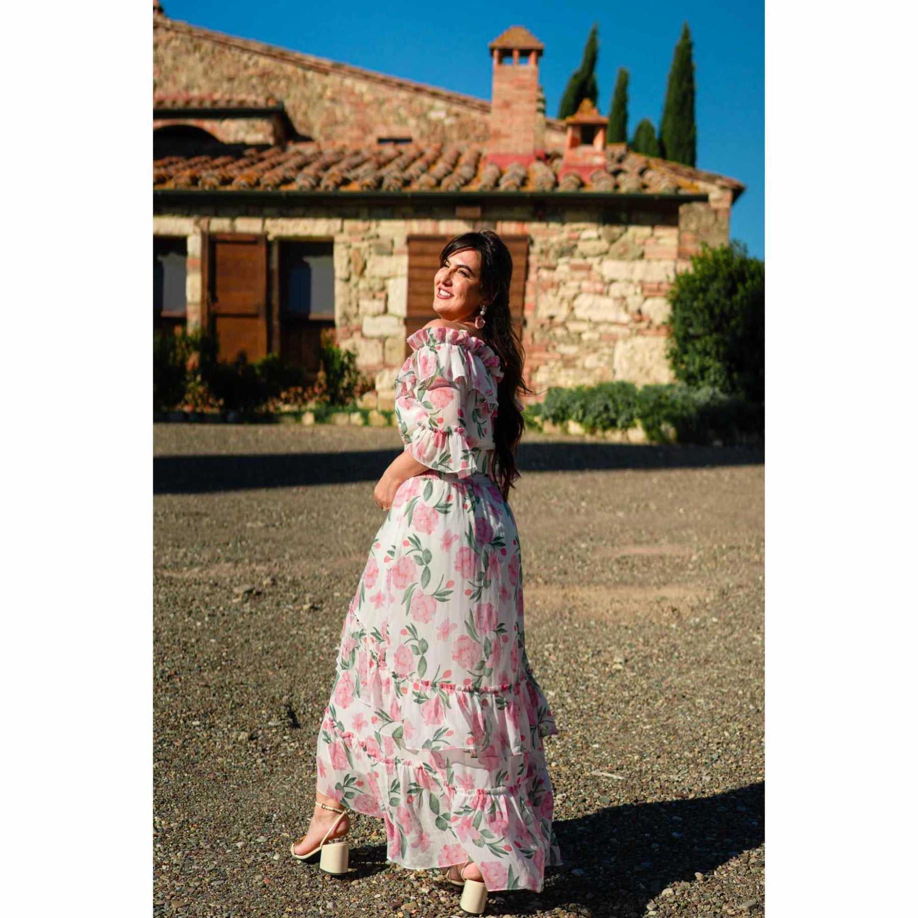 Vestido Veneza | chiffon floral supermidi