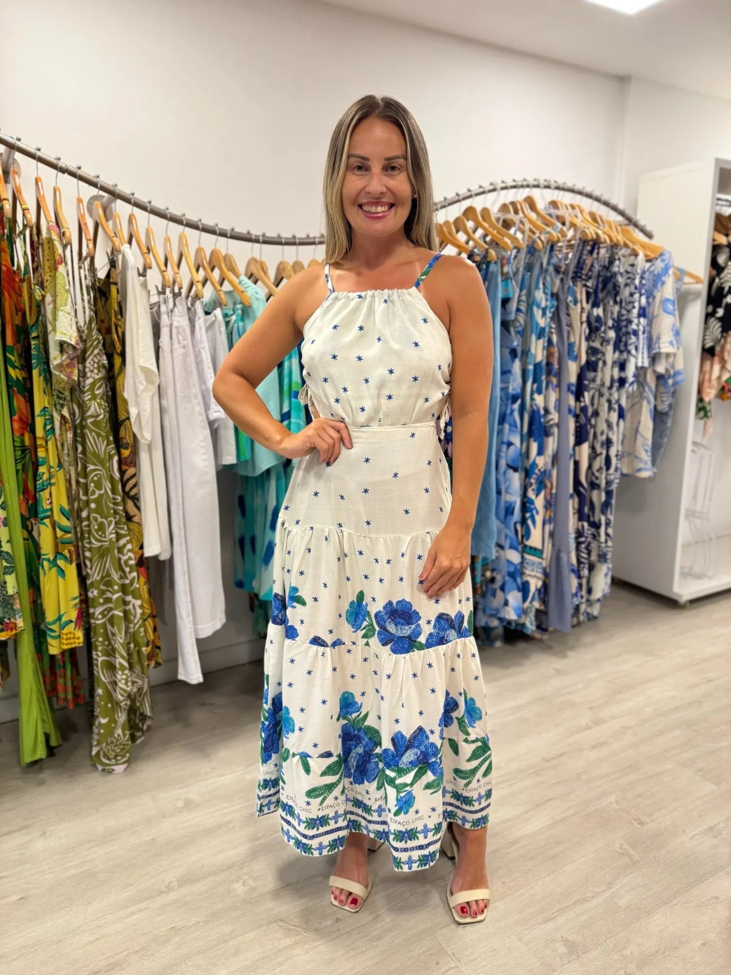 Vestido Lara Branco com Azul