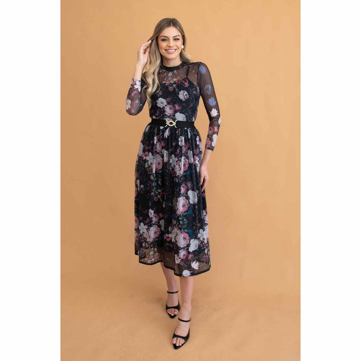 Conjunto July | Blusa tule + Saia tule mídi Preto