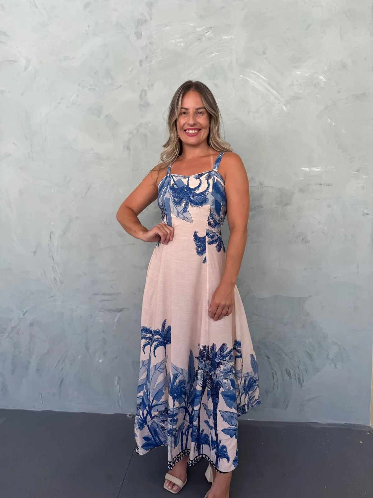 Vestido Longo Nina AZUL COM BRANCO