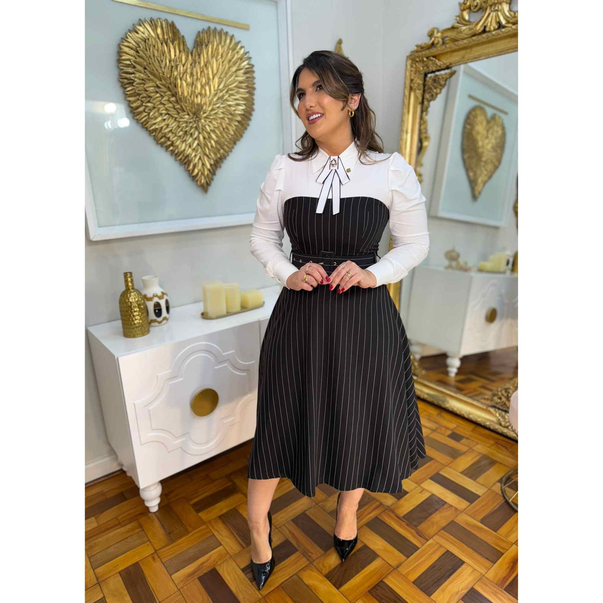 Vestido Francine | Alfaiataria Risca de Giz Midi Preto