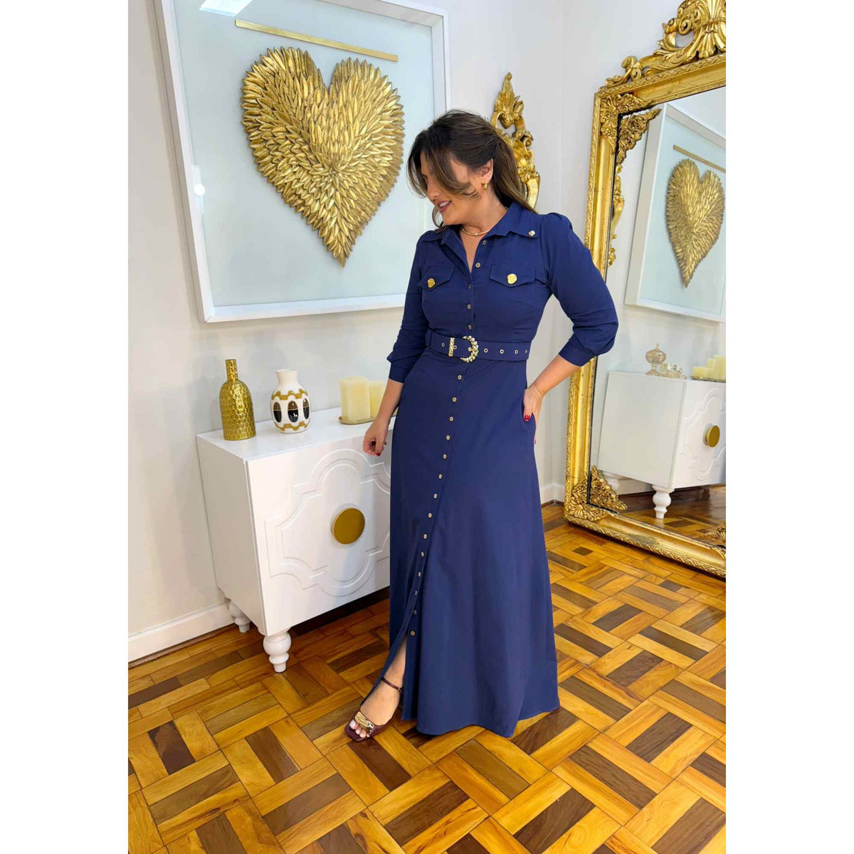Vestido Helena | Chemise Fibra natural Azul marinho