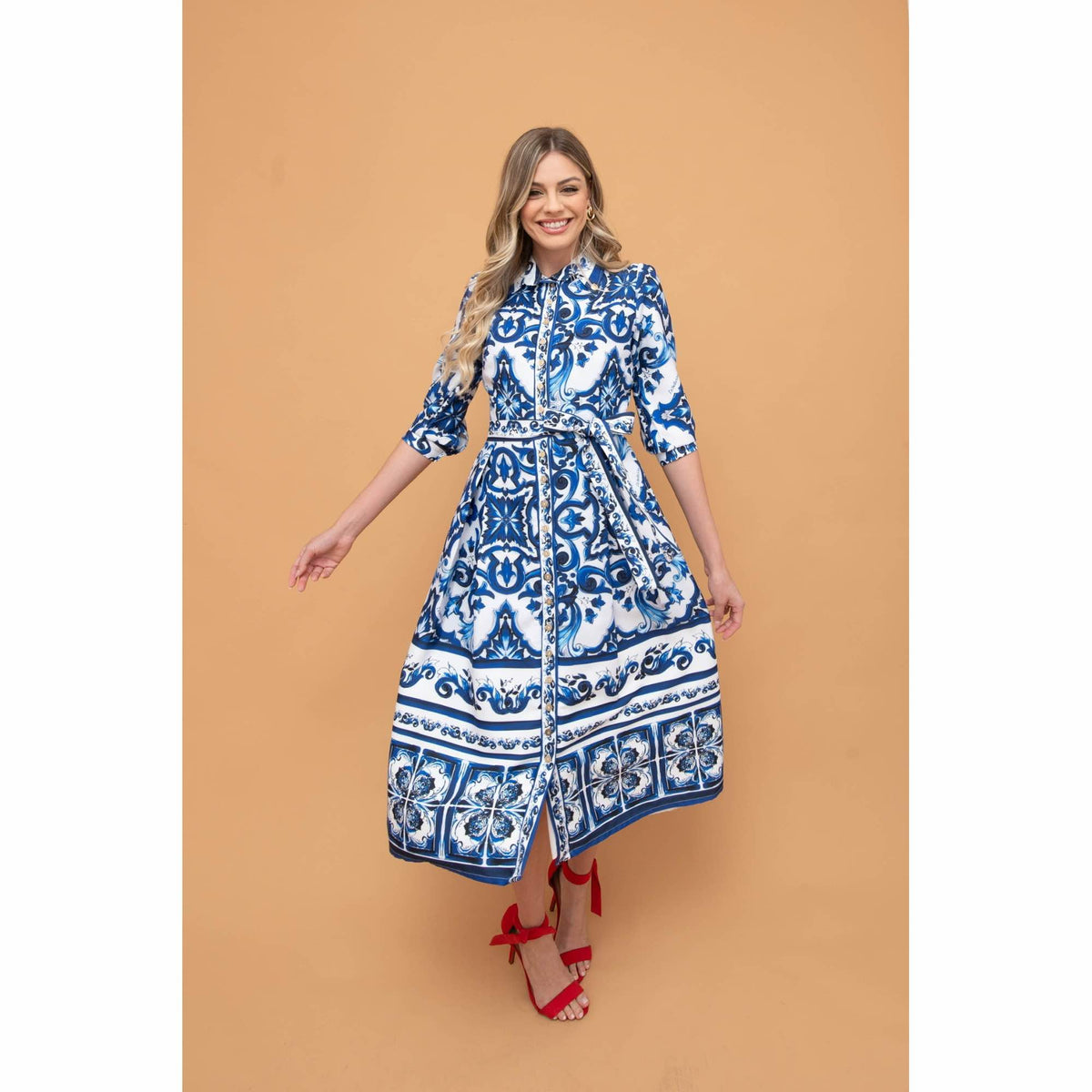 Vestido Sicília | crepe prime midi azul