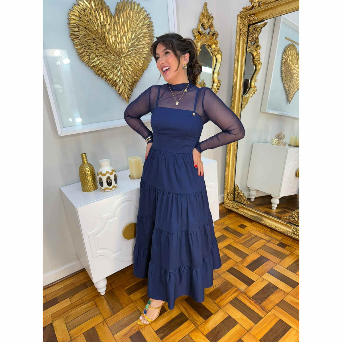 Vestido Tais | Alça regulável midi fibra natural