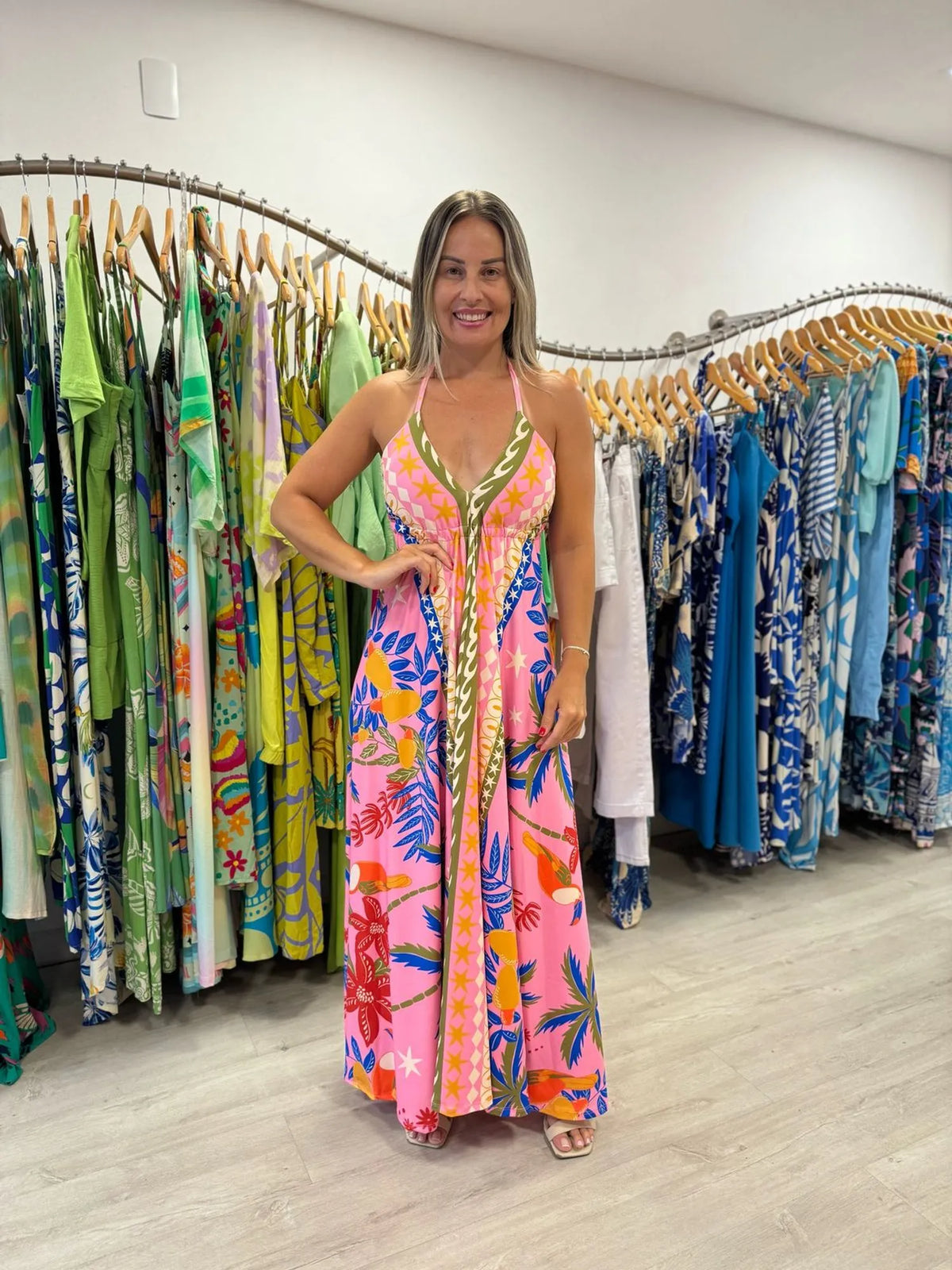 Vestido Indiano Maju Estampa rosa