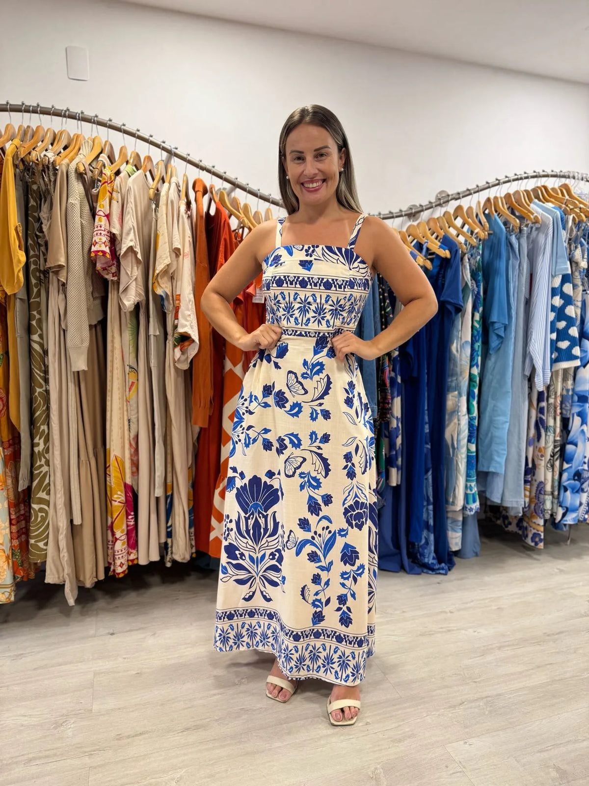 Vestido Letícia AZUL COM BRANCO
